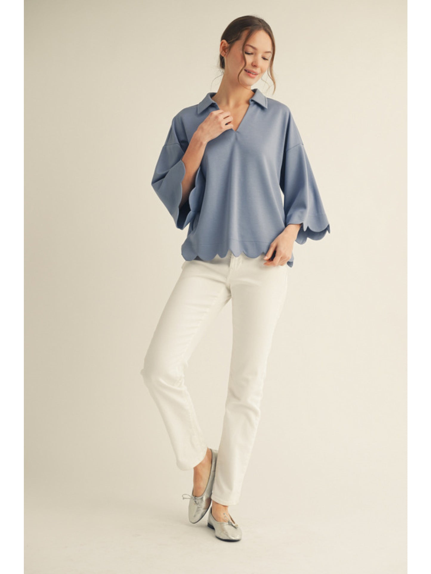 Isabelle Scalloped Knit Top