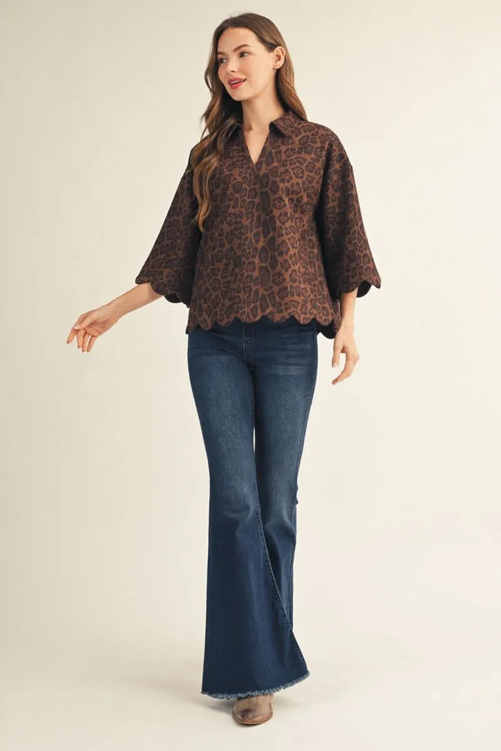 Izzie Leopard Scalloped Knit Top