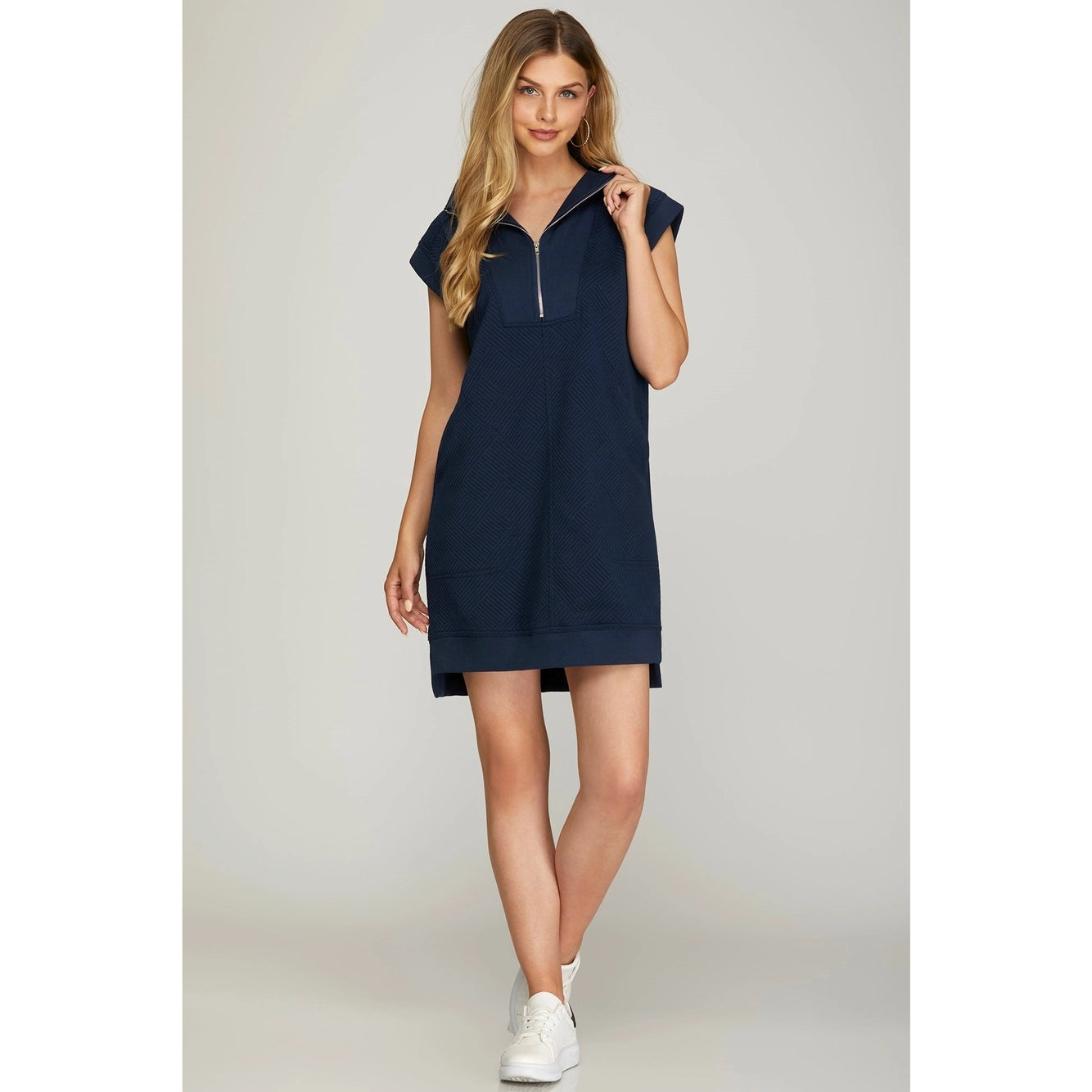KT Textured Half Zip Sleeveless Dress