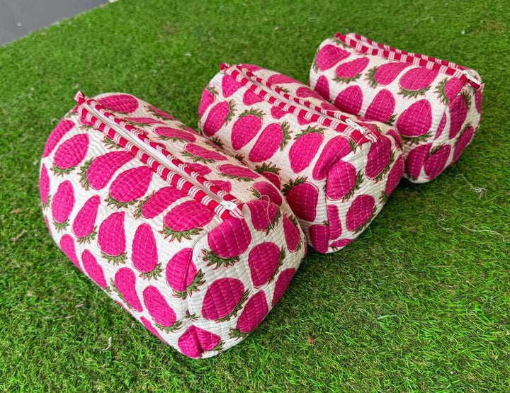 Strawberry Quilted Cosmetic Bag