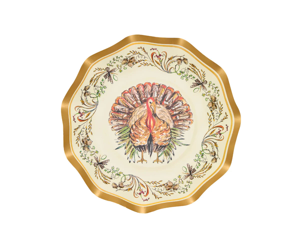 Turkey & Gourds Appetizer Dessert Plate 8/PK