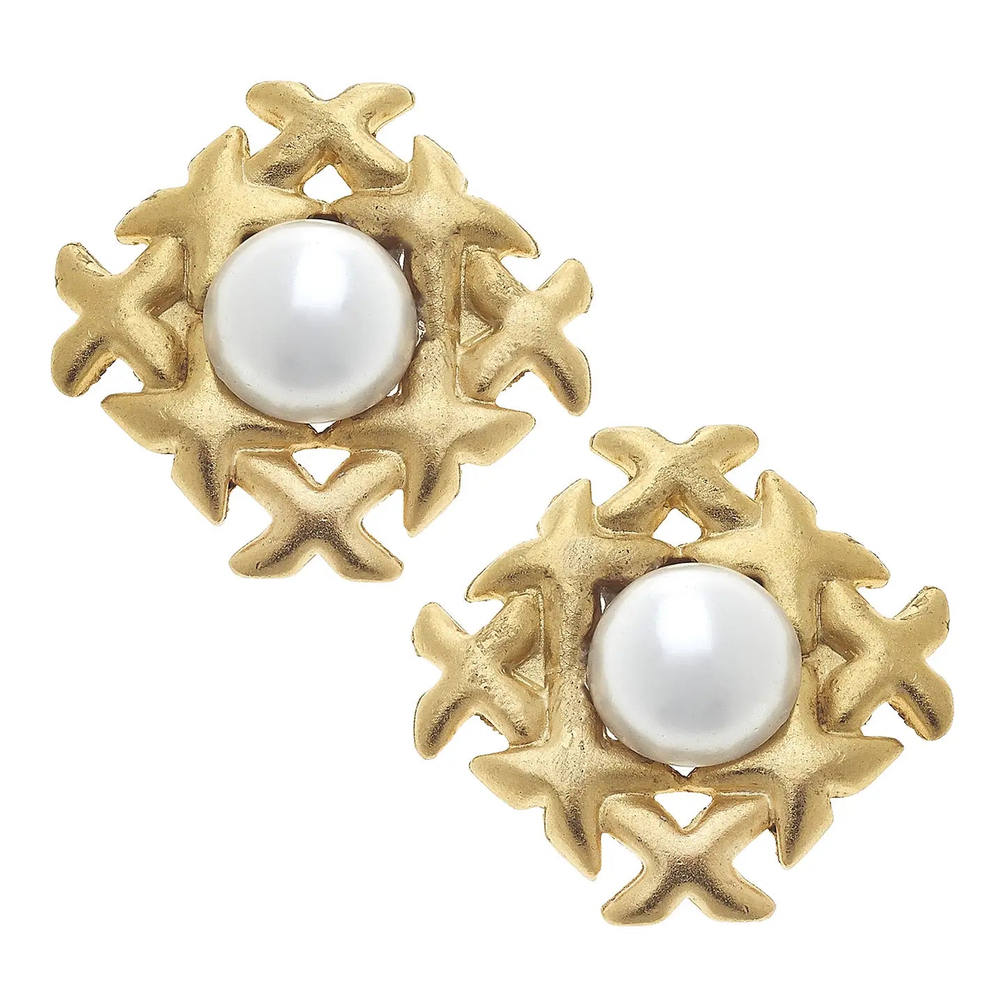 Clip On Pearl Cross Earrings