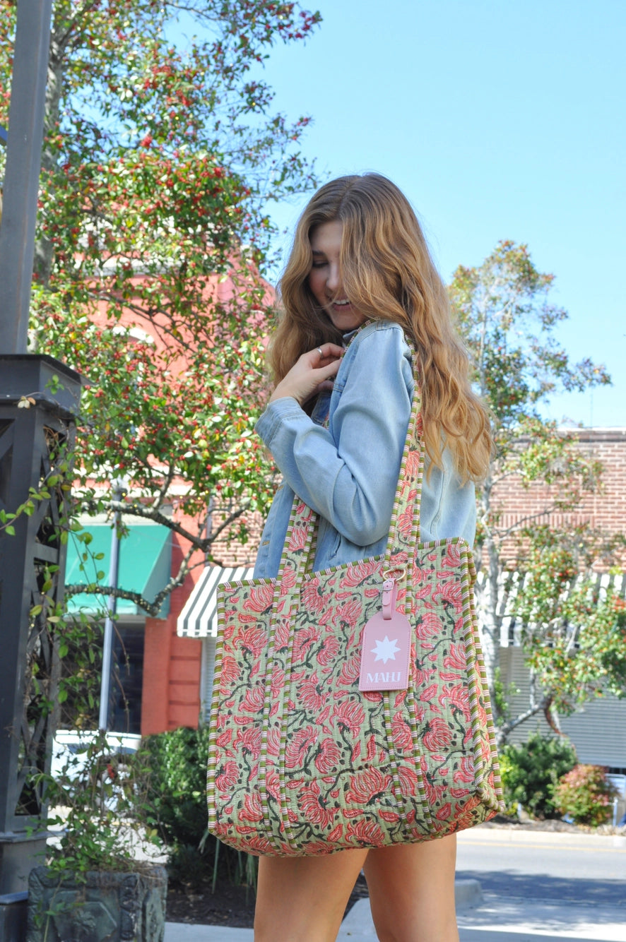 Quilted Floral Tote Bag