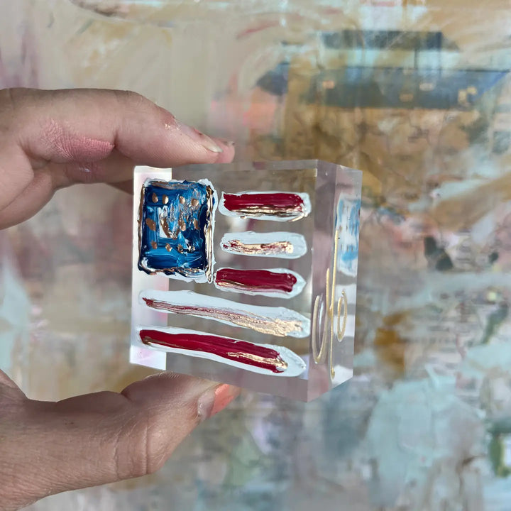 American Flag on Lucite Mini Art