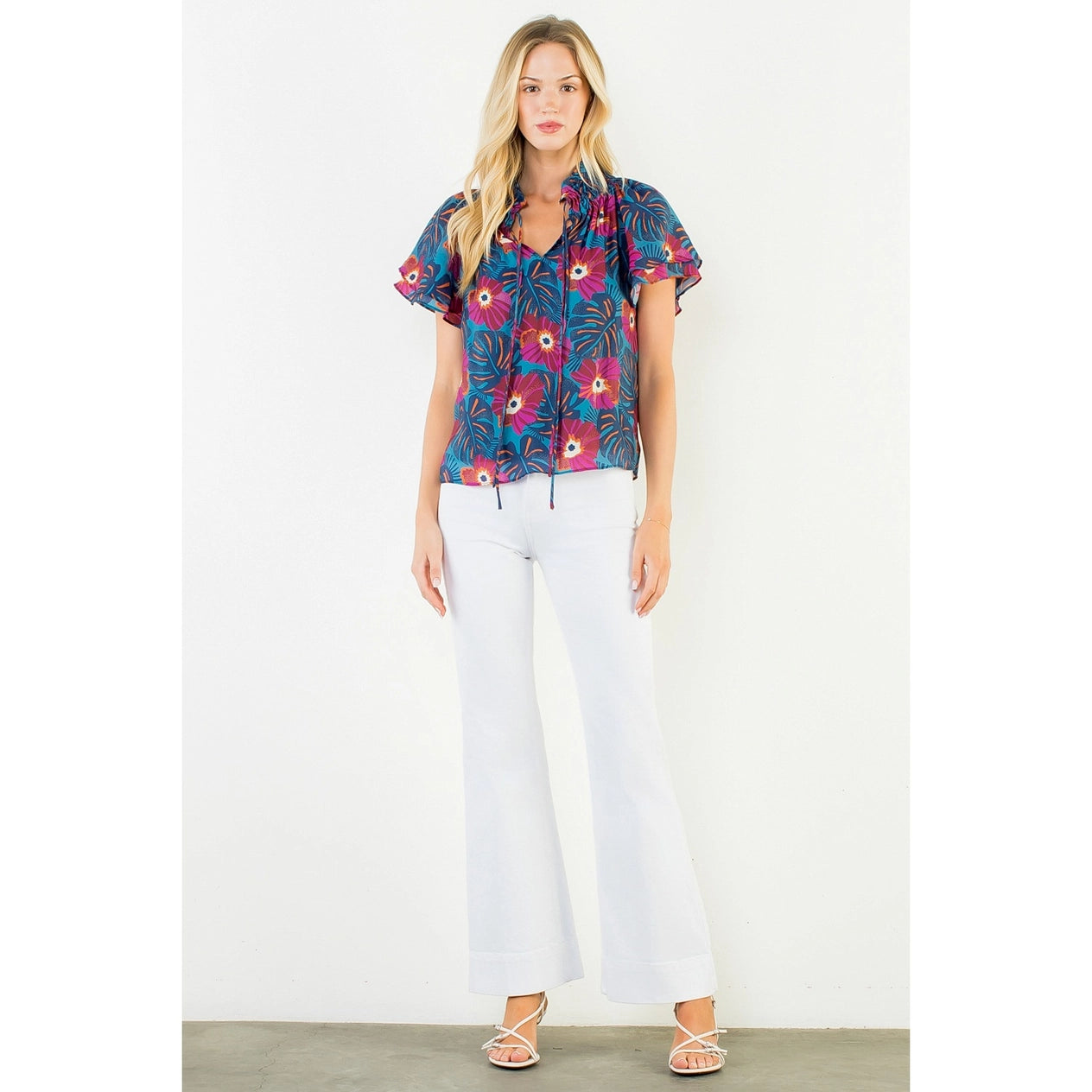 Franny Flutter Sleeve Navy Floral Top