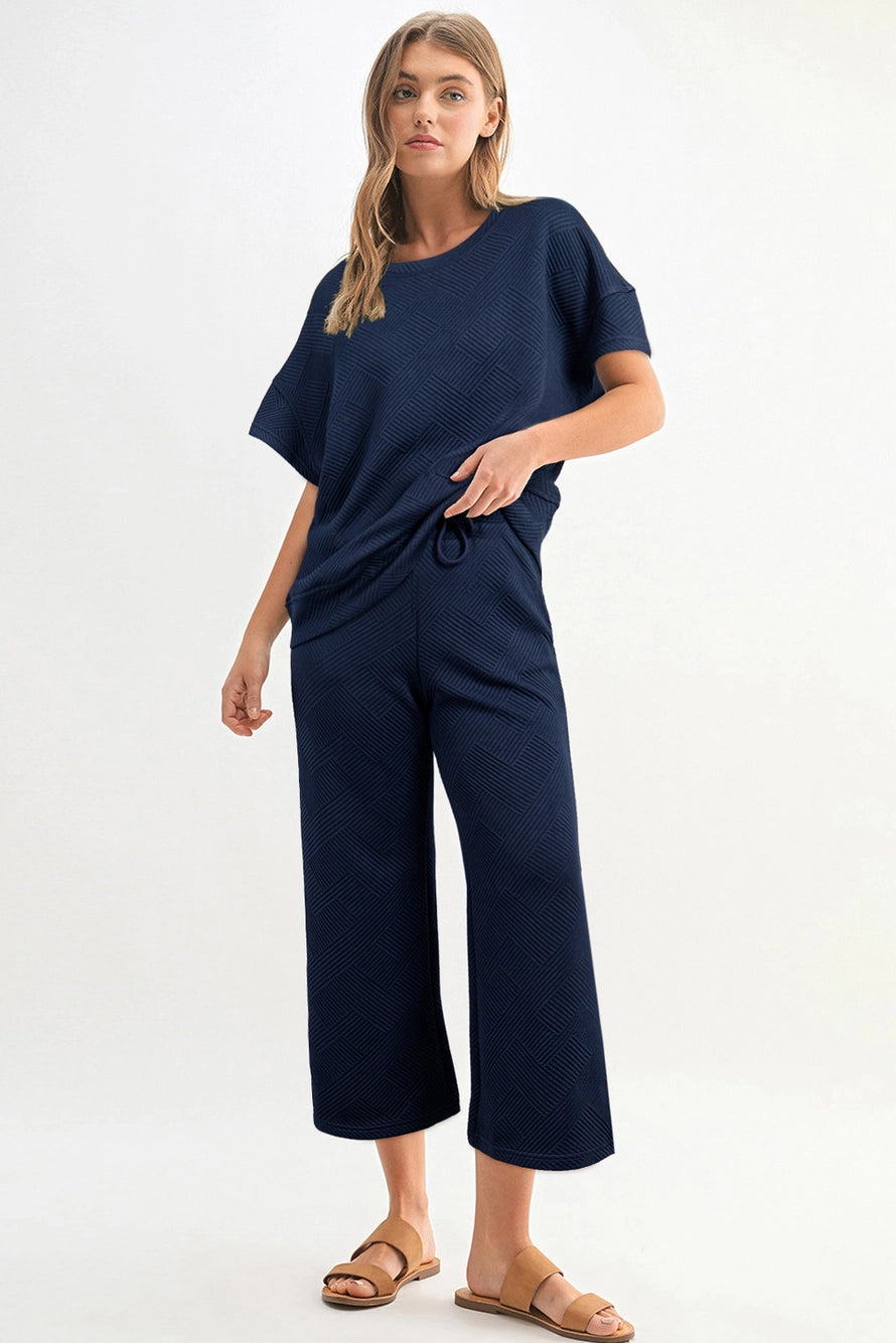 Sadie Navy Textured Tee & Pants Set