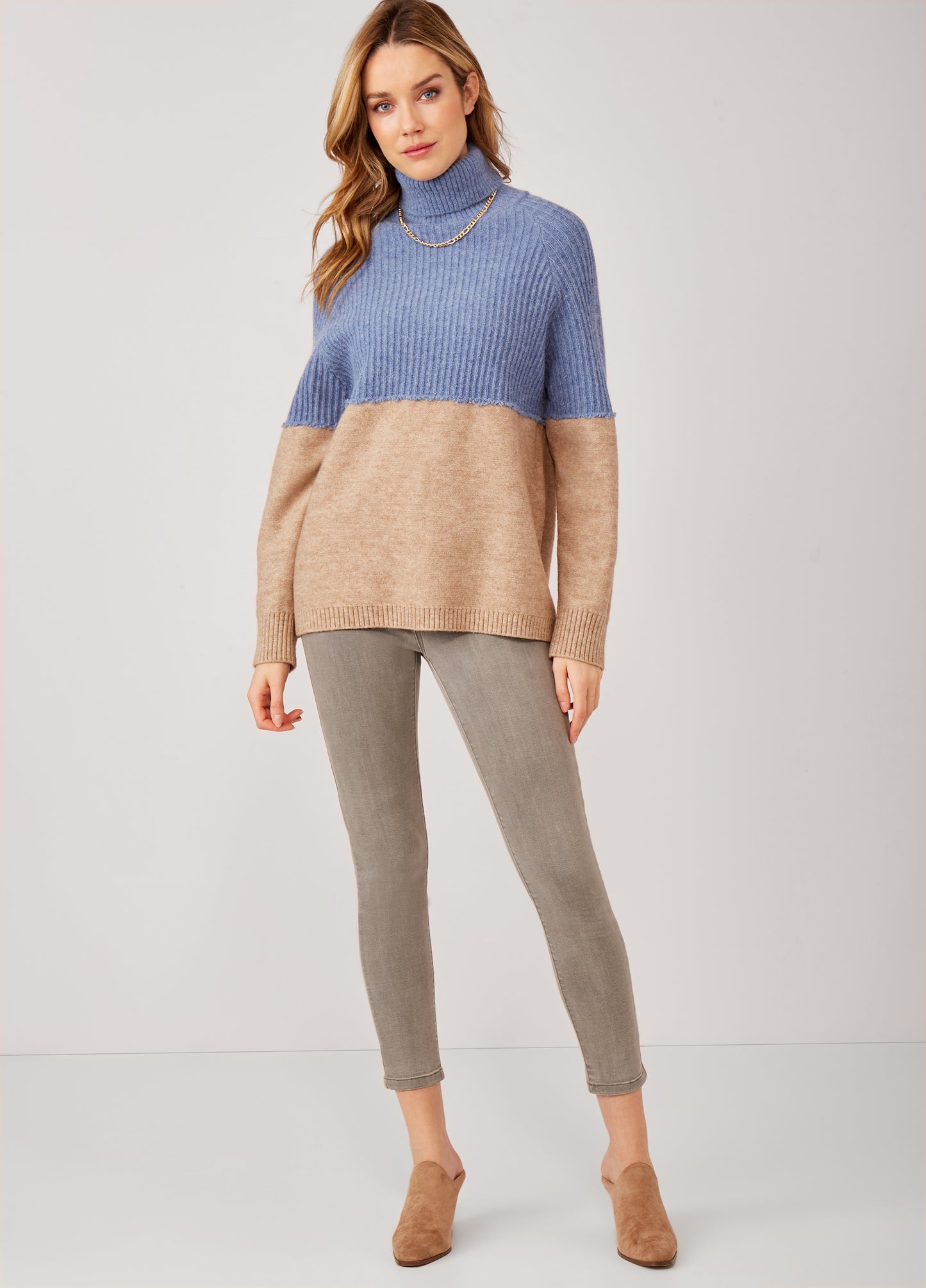 Colorblock Turtleneck Sweater