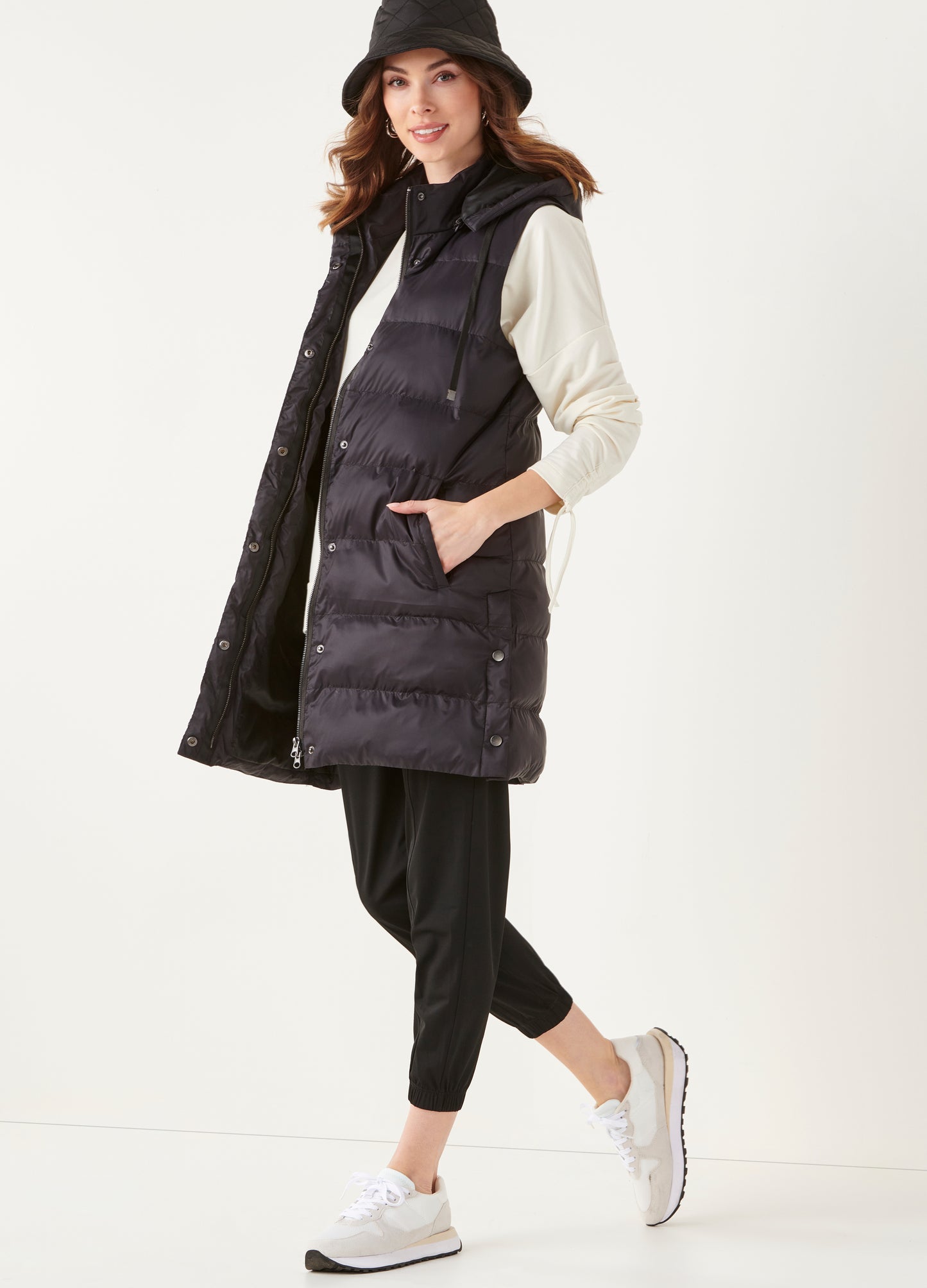 Long Puffer Vest with Hood