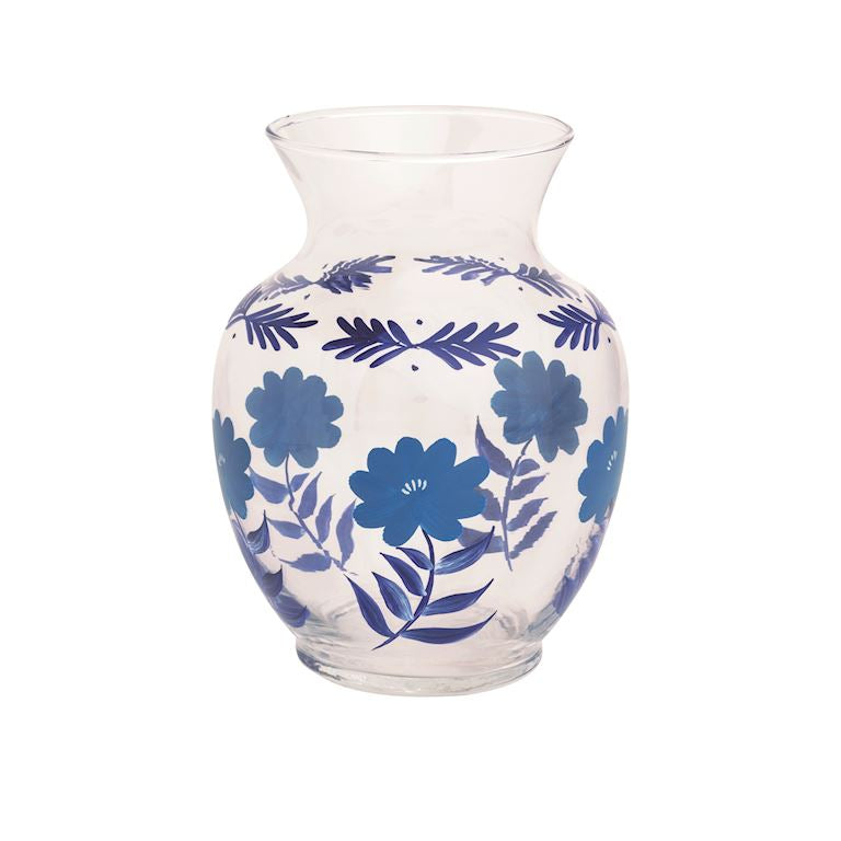Blue Printed Glass Vase