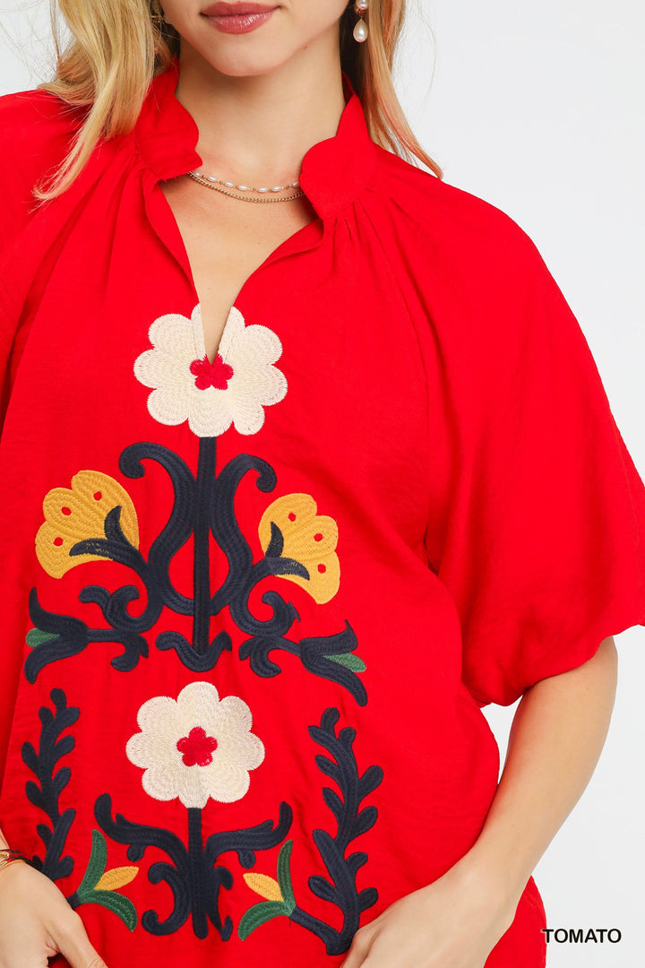 Tammy Red Embroidered Top