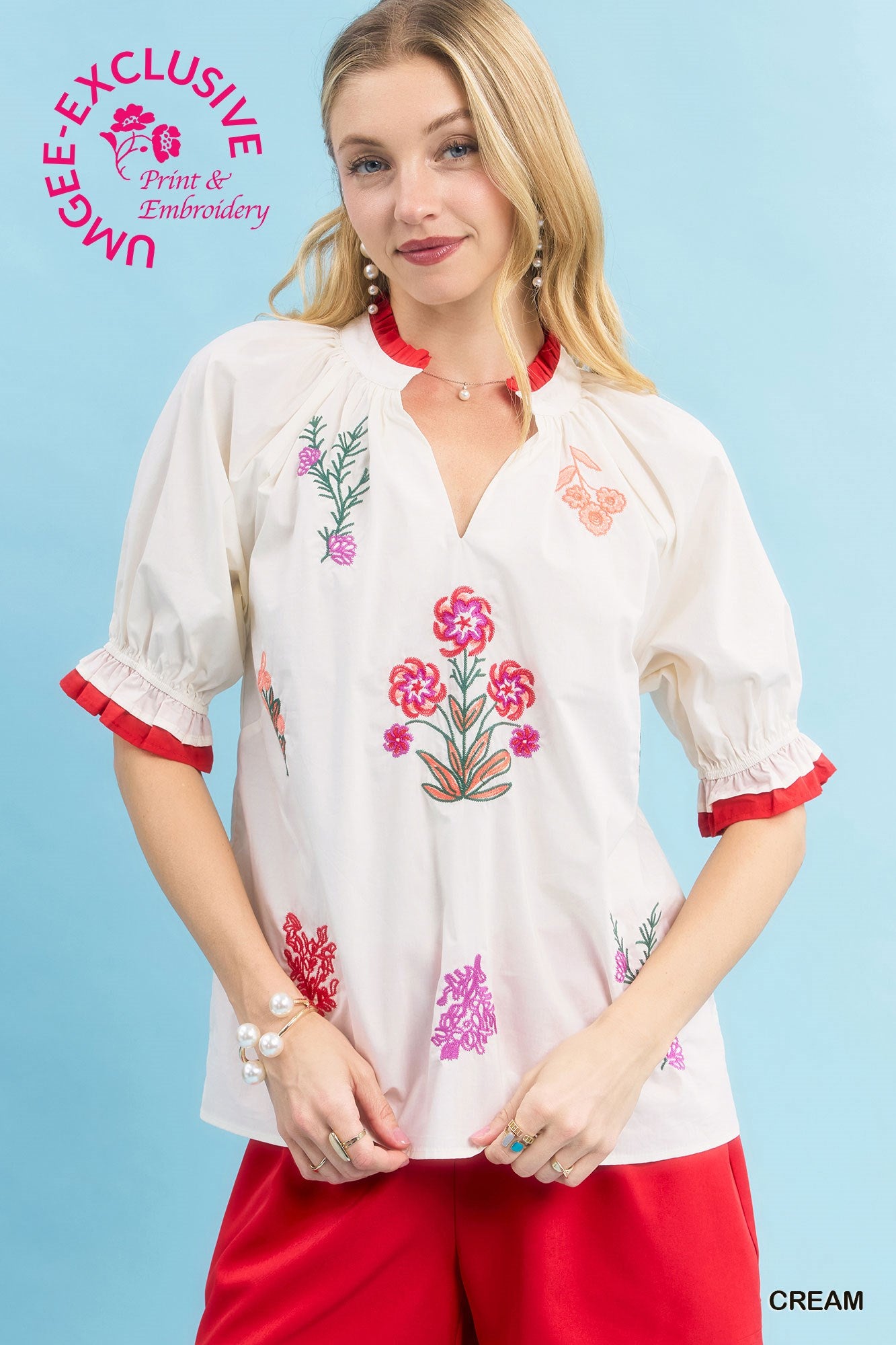 Patsy Cream Embroidered Floral Top