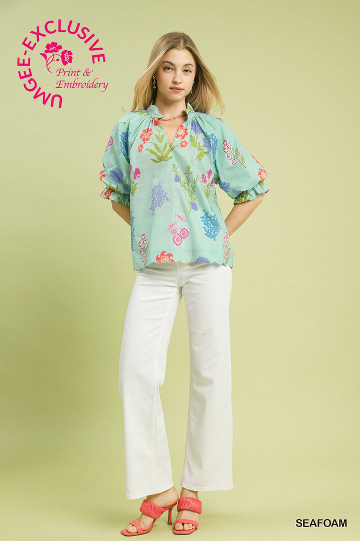 Catherine Seafoam Printed Top