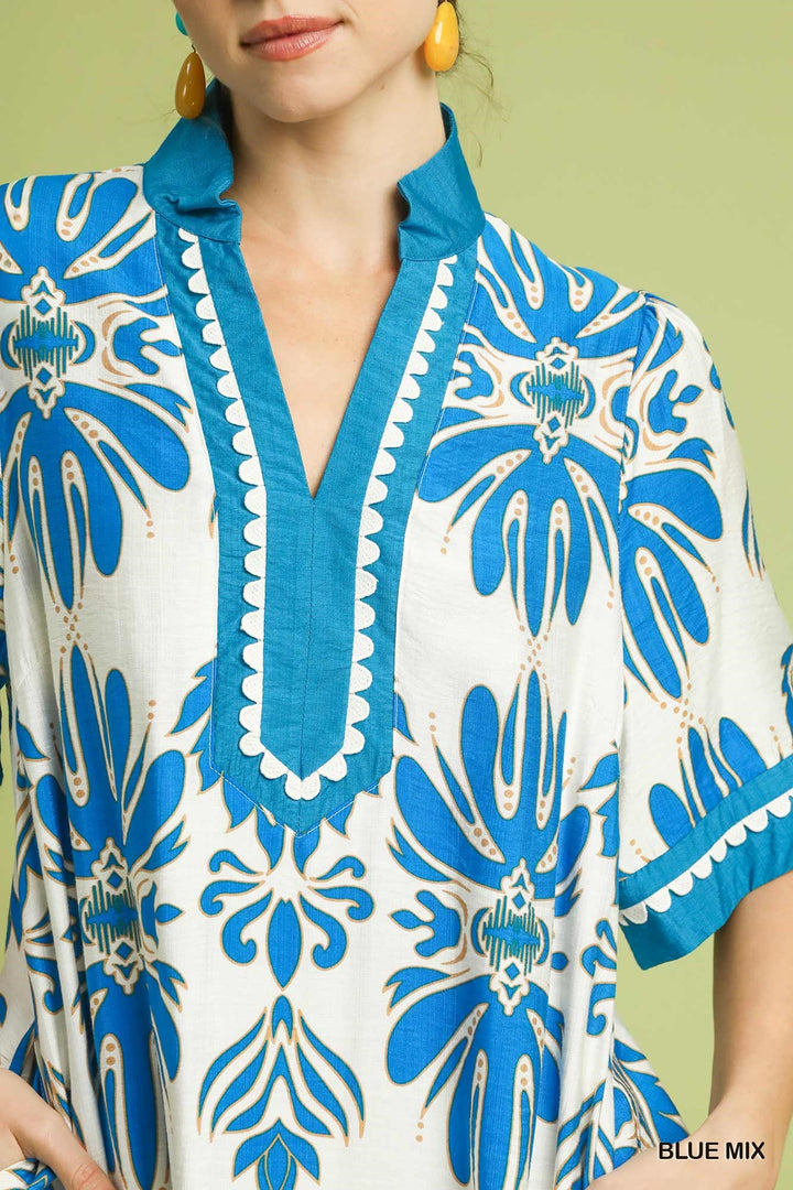 Jessa Blue Large Print Dress