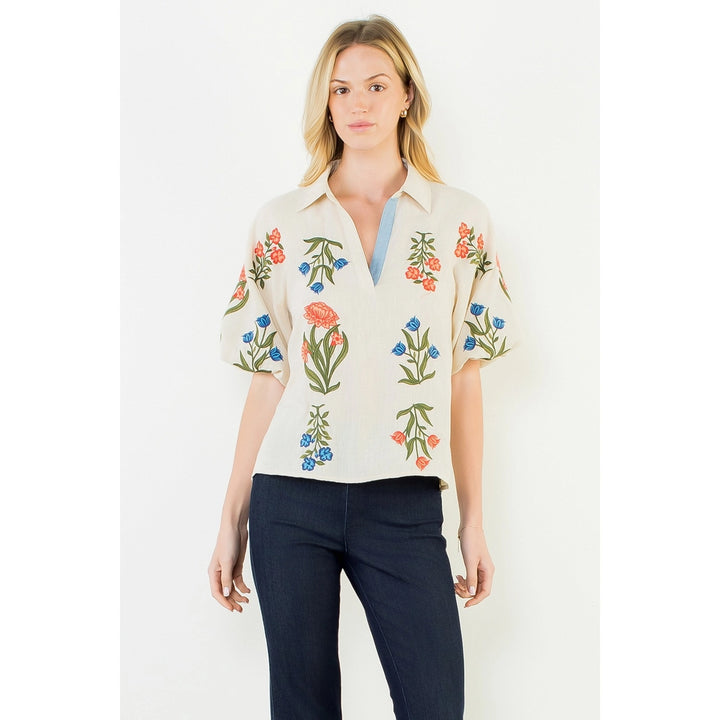 Marla Cream Embroidered Floral Top
