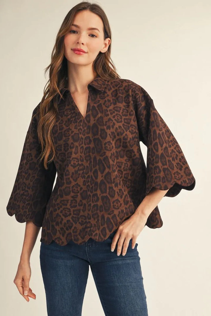 Izzie Leopard Scalloped Knit Top