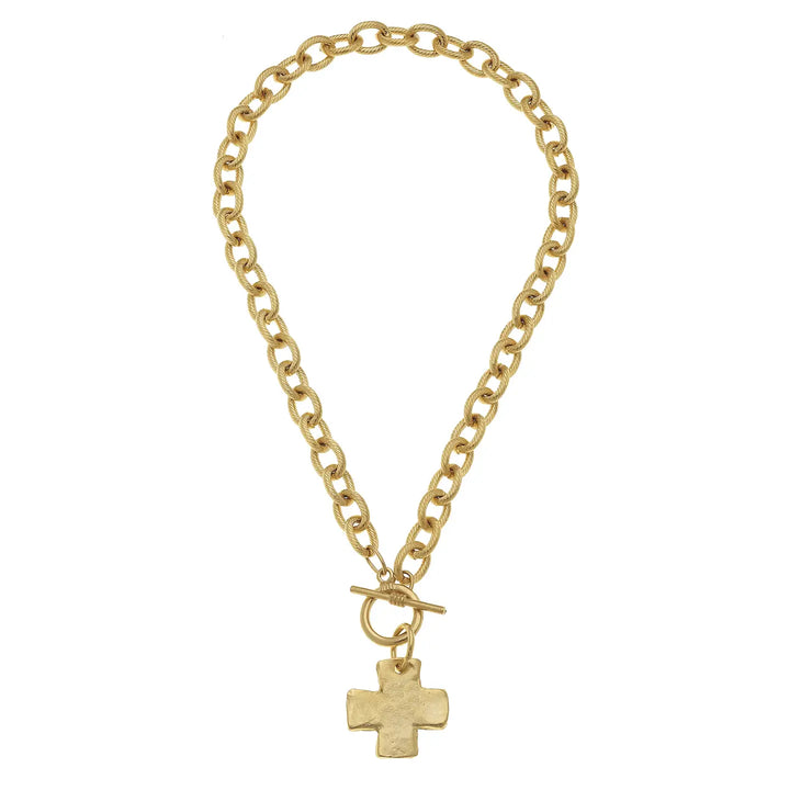 Gold Cross Toggle Chain Necklace