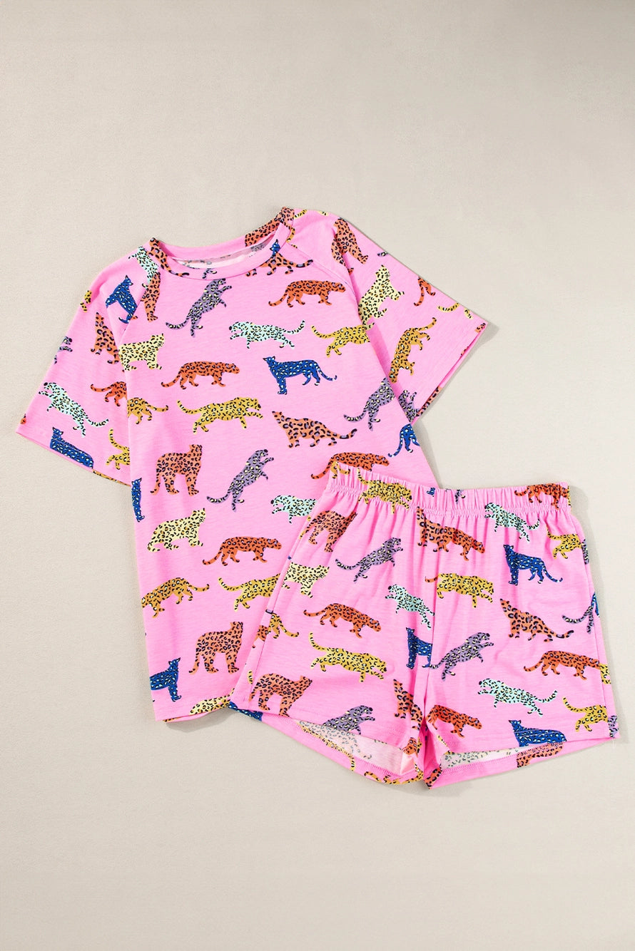 Multicolor Cheetahs Shorty Pajama Set