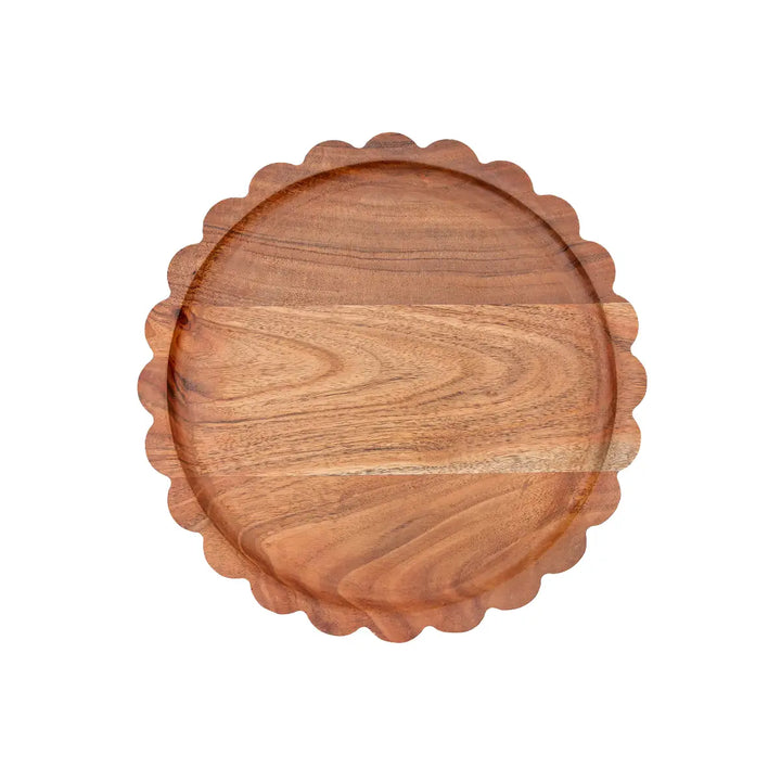 Scalloped Round Acacia Wood Tray