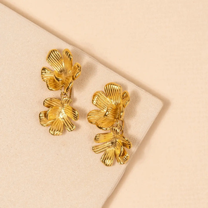 Double Flower Gold Earrings