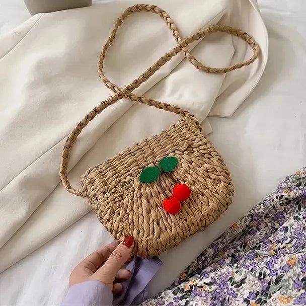 Cherry Straw Crossbody Bag