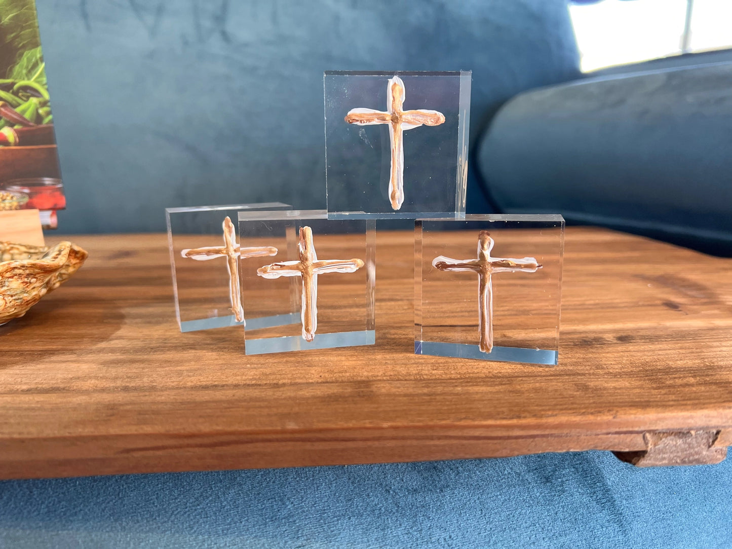 Gold Cross on Lucite Mini Art