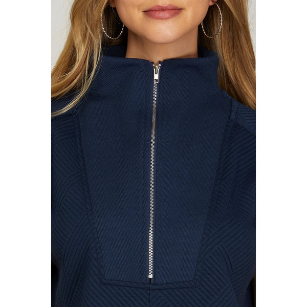 KT Textured Half Zip Sleeveless Dress