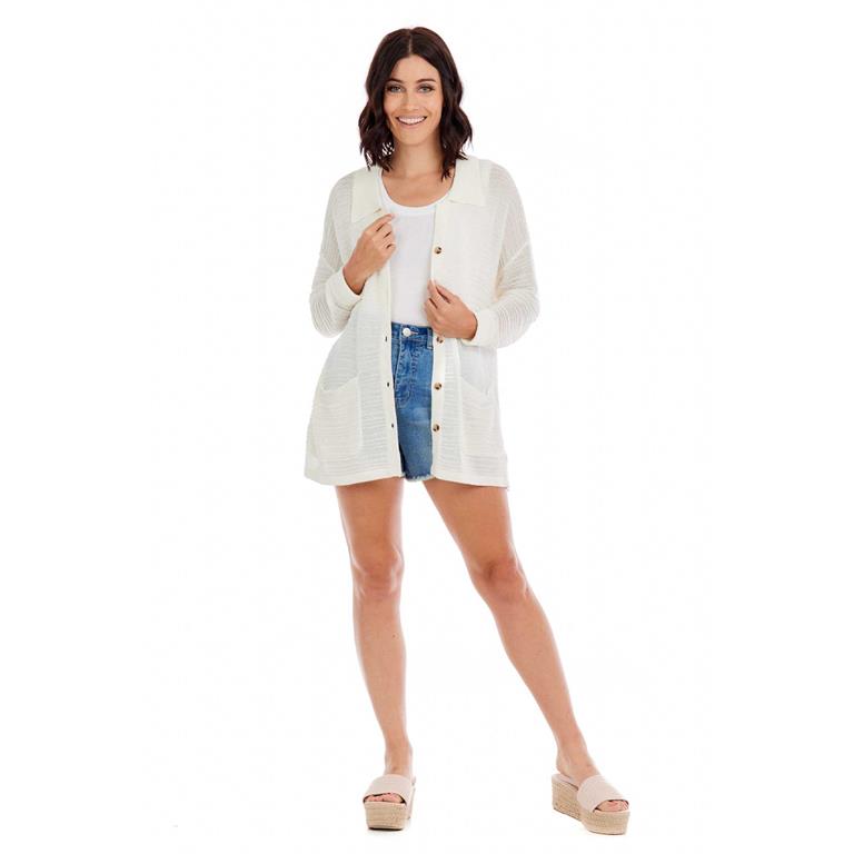 Cain White Textured Cardigan