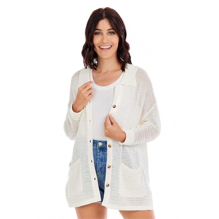 Cain White Textured Cardigan