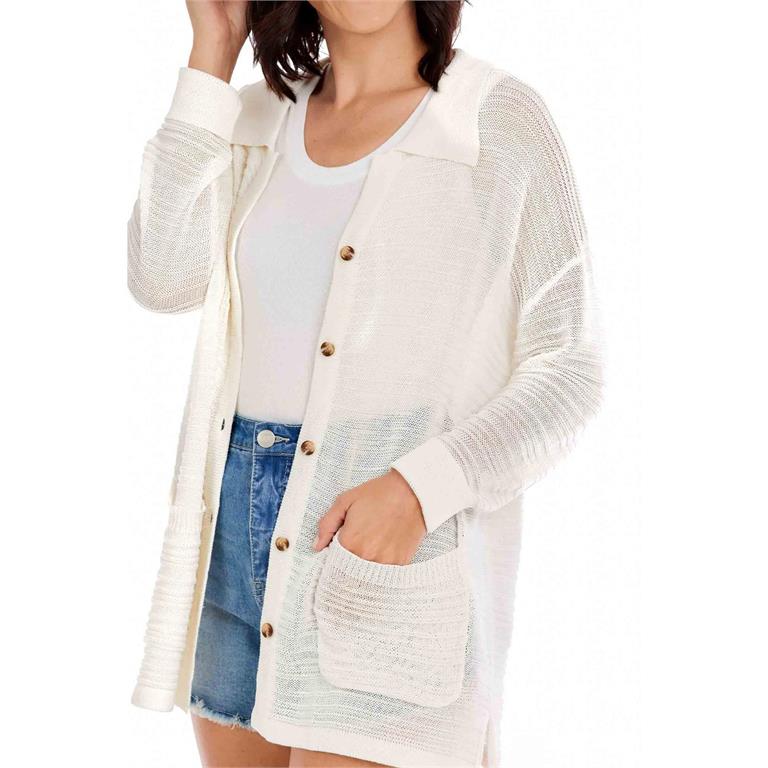 Cain White Textured Cardigan