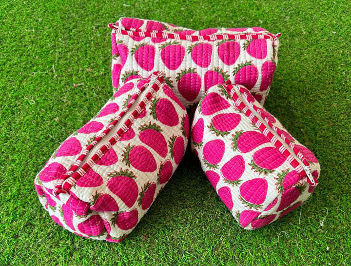 Strawberry Quilted Cosmetic Bag