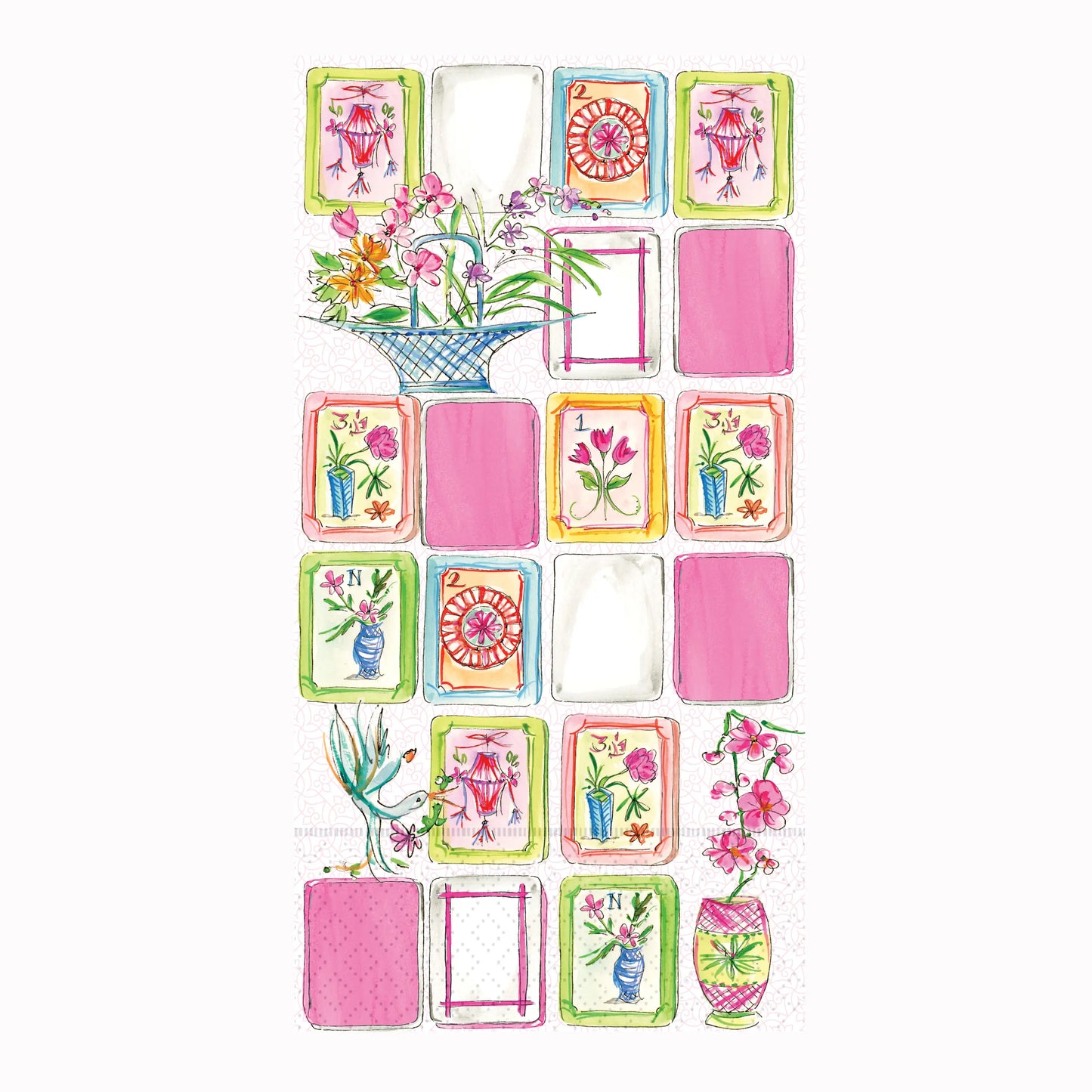 Pink Mahjong Tile Guest Towels