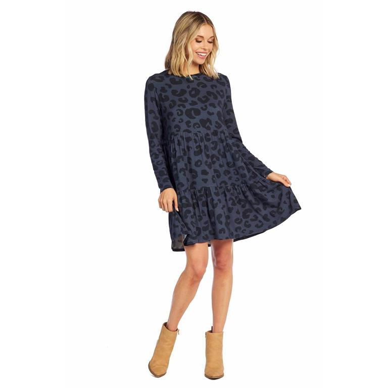 Navy Leopard Minnie Tiered Dress