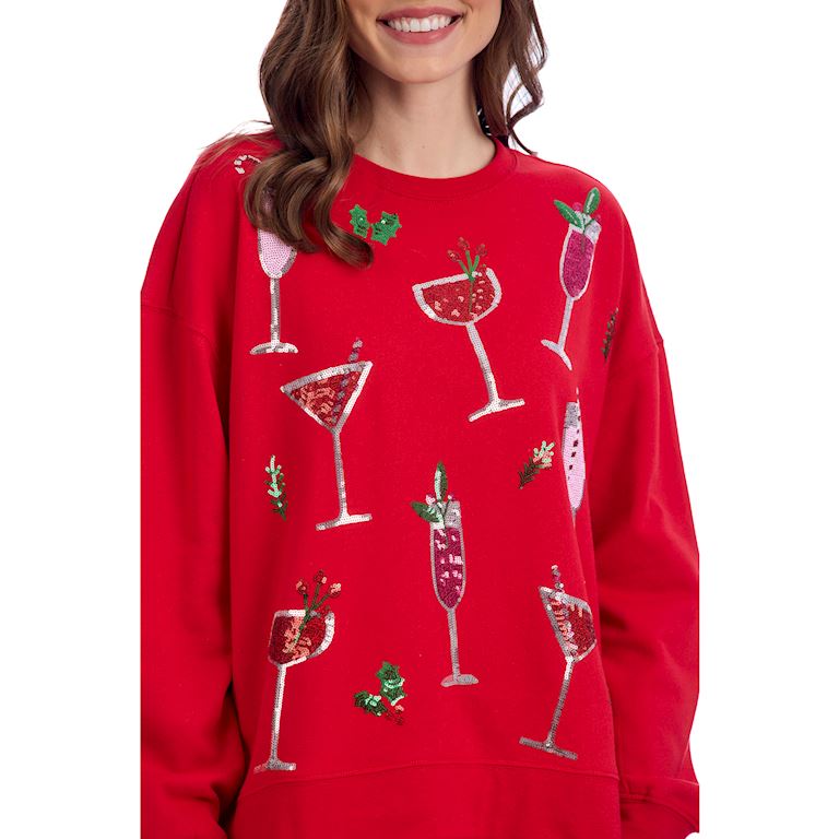 Red Holiday Cocktail Sequin Sweatshirt