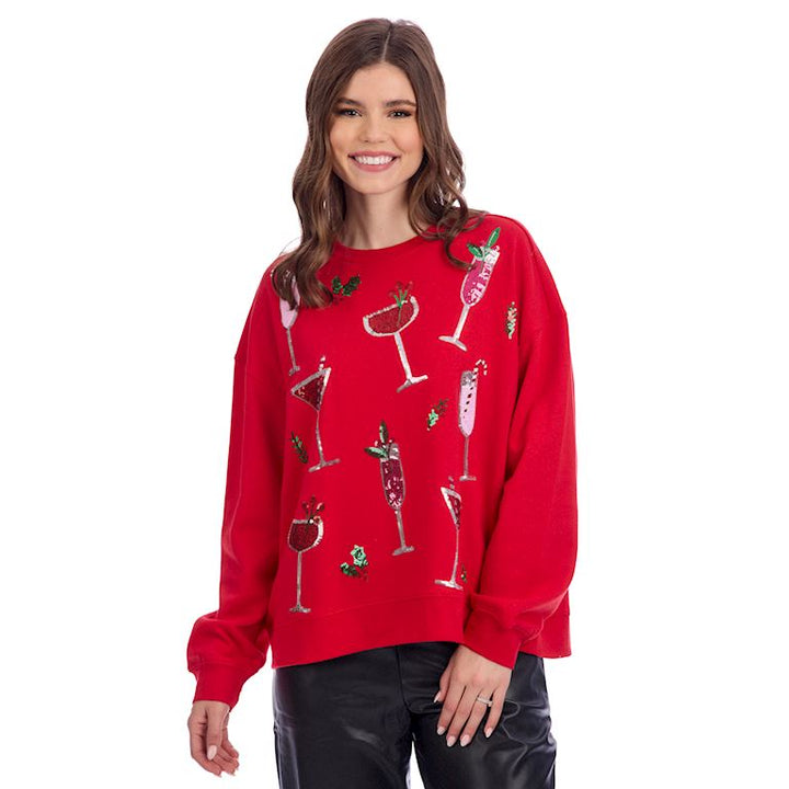 Red Holiday Cocktail Sequin Sweatshirt