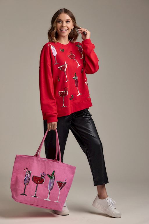 Red Holiday Cocktail Sequin Sweatshirt