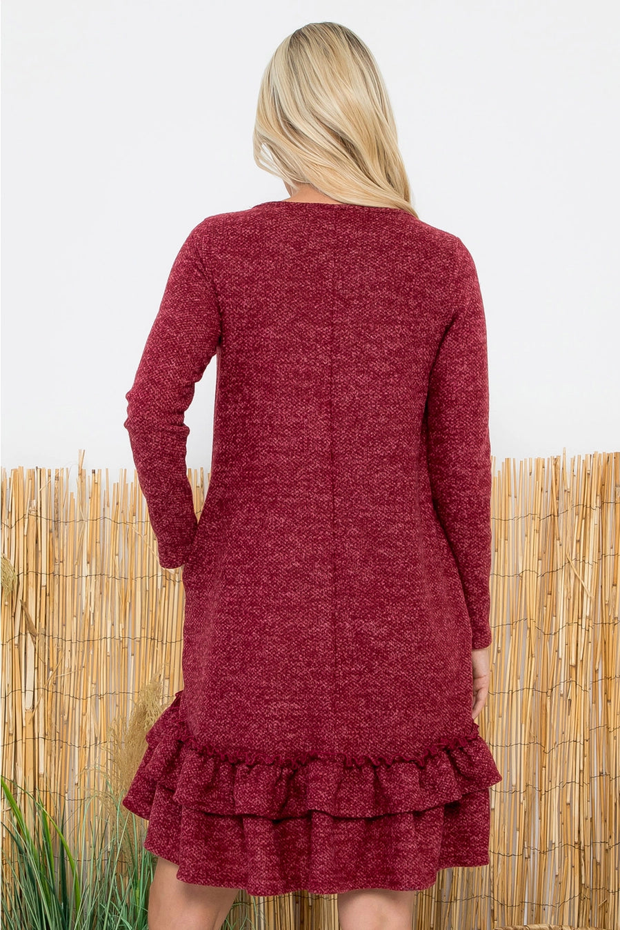 Heathered Burgundy Ruffle Hem Dress