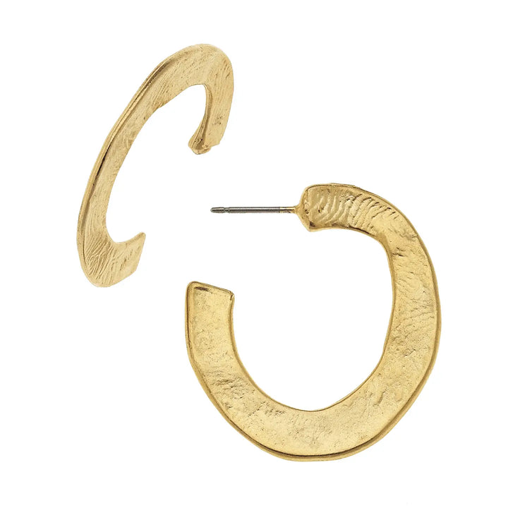 Small Gold Handcast Oval Hoops