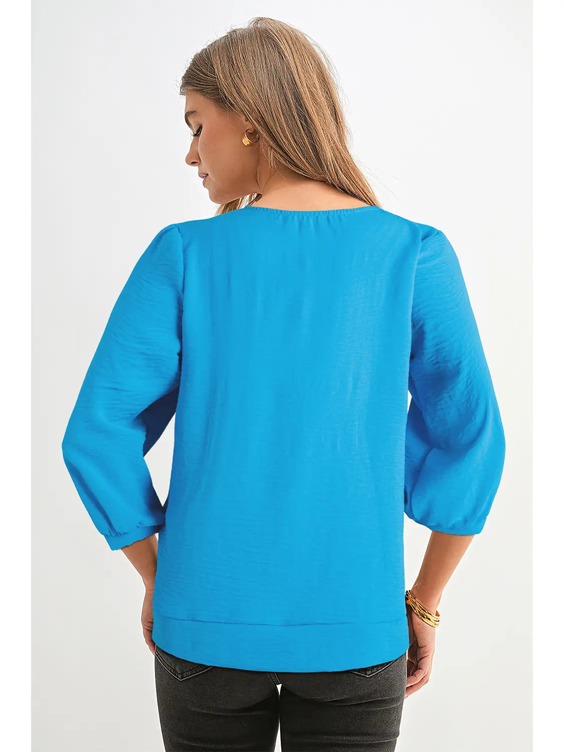 Turquoise Blue Ruffle Neck Top