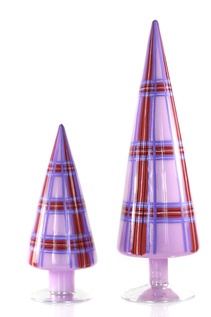 Purple Plaid Glass Trees Set of 2