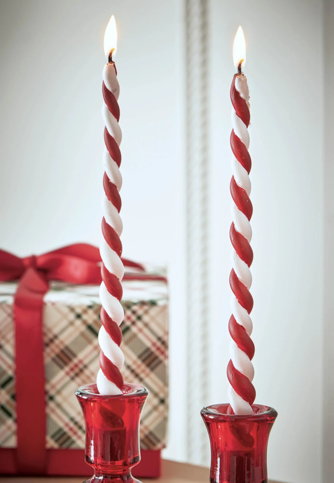 Peppermint Twist Taper Candles Pair
