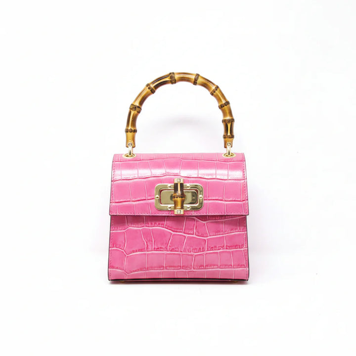 Italian Leather Bamboo Handle Handbag