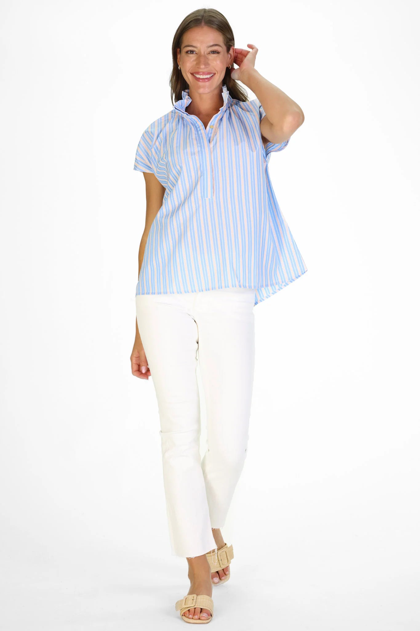 Pepper Sky White Orange Striped Popover