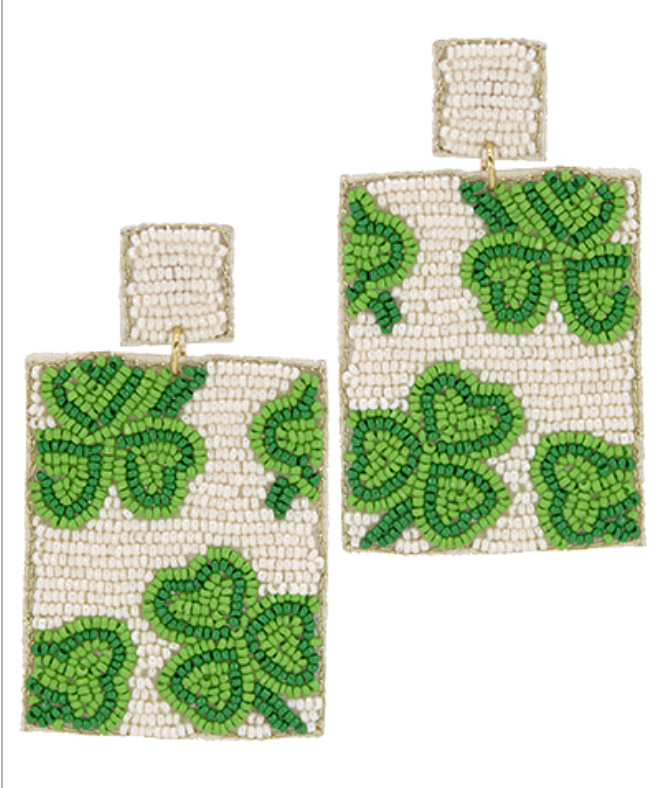 Beaded Shamrock Rectangular Earrings