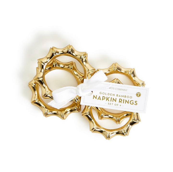 Gold Bamboo Napkin Rings Set/4