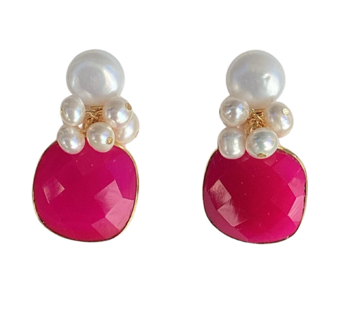 Reese Pearl Cluster Stone Earrings