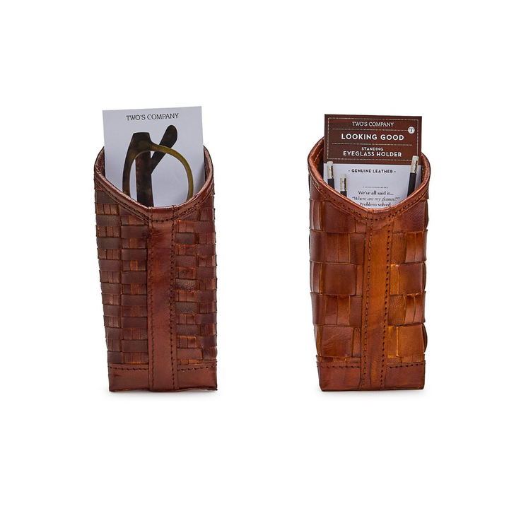 Brown Woven Leather Eyeglass Holder
