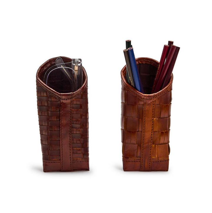 Brown Woven Leather Eyeglass Holder