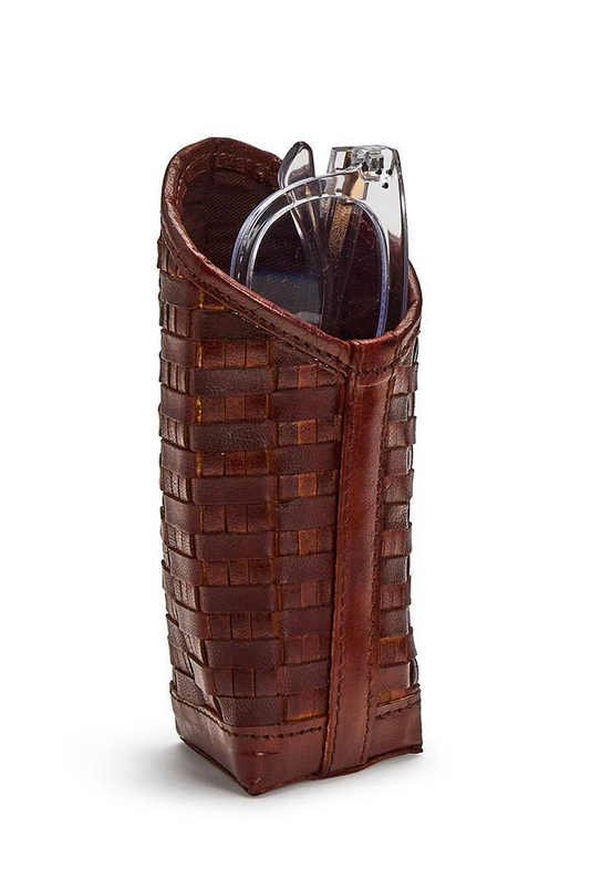 Brown Woven Leather Eyeglass Holder