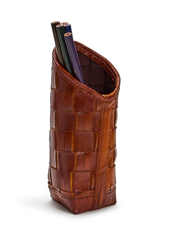 Brown Woven Leather Eyeglass Holder