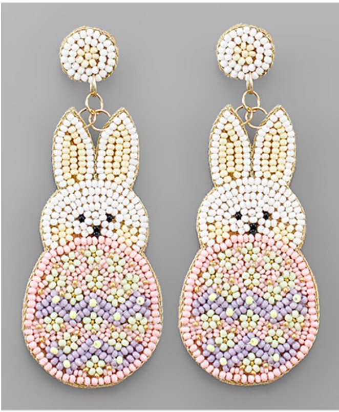 Bunny in Pastel Egg Beaded Earrings